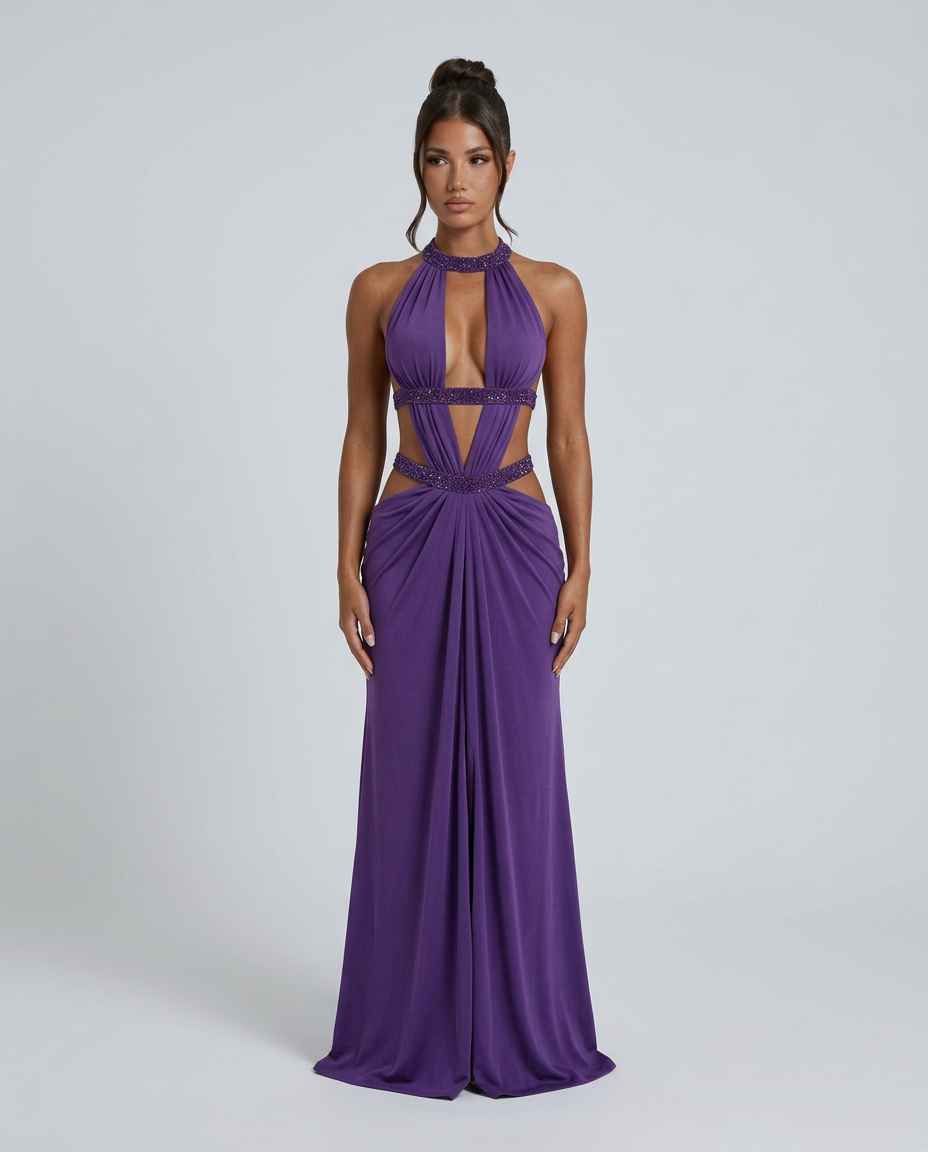 Raquel | Glitter Cut-Out Backless Maxi Dress
