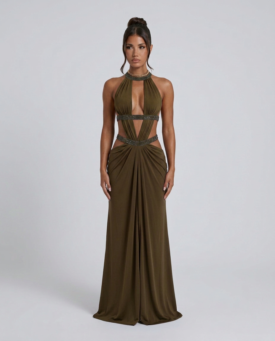Raquel | Glitter Cut-Out Backless Maxi Dress