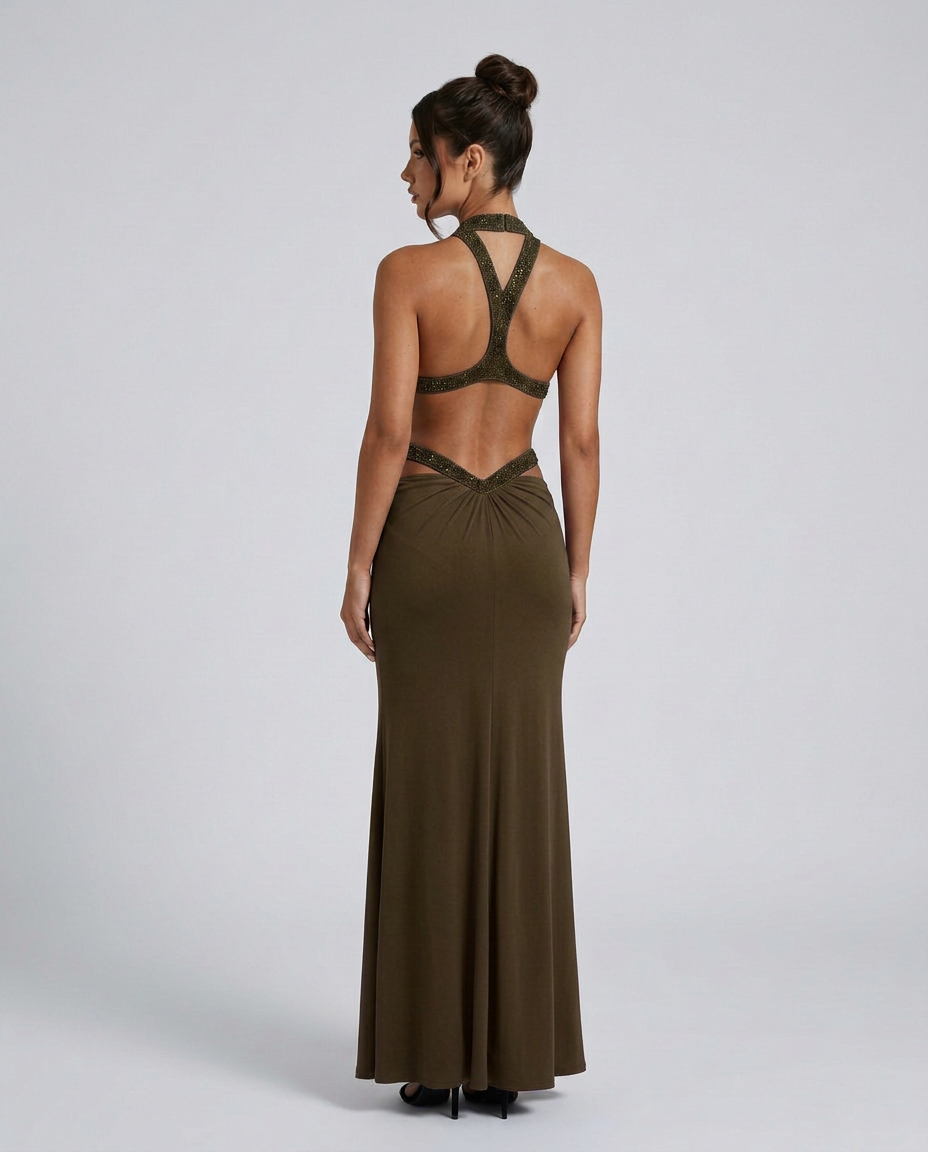 Raquel | Glitter Cut-Out Backless Maxi Dress