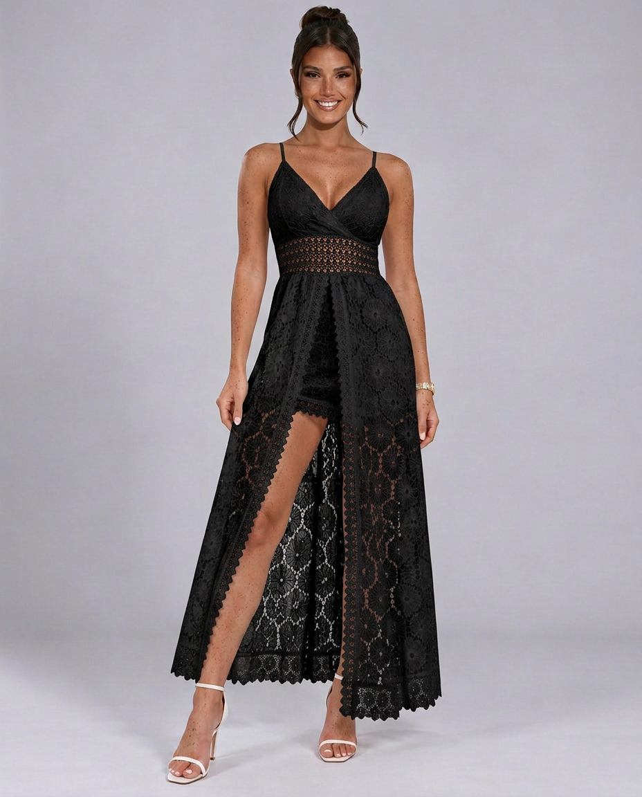 Lilia | Lace Midi Dress with High-Low Hem