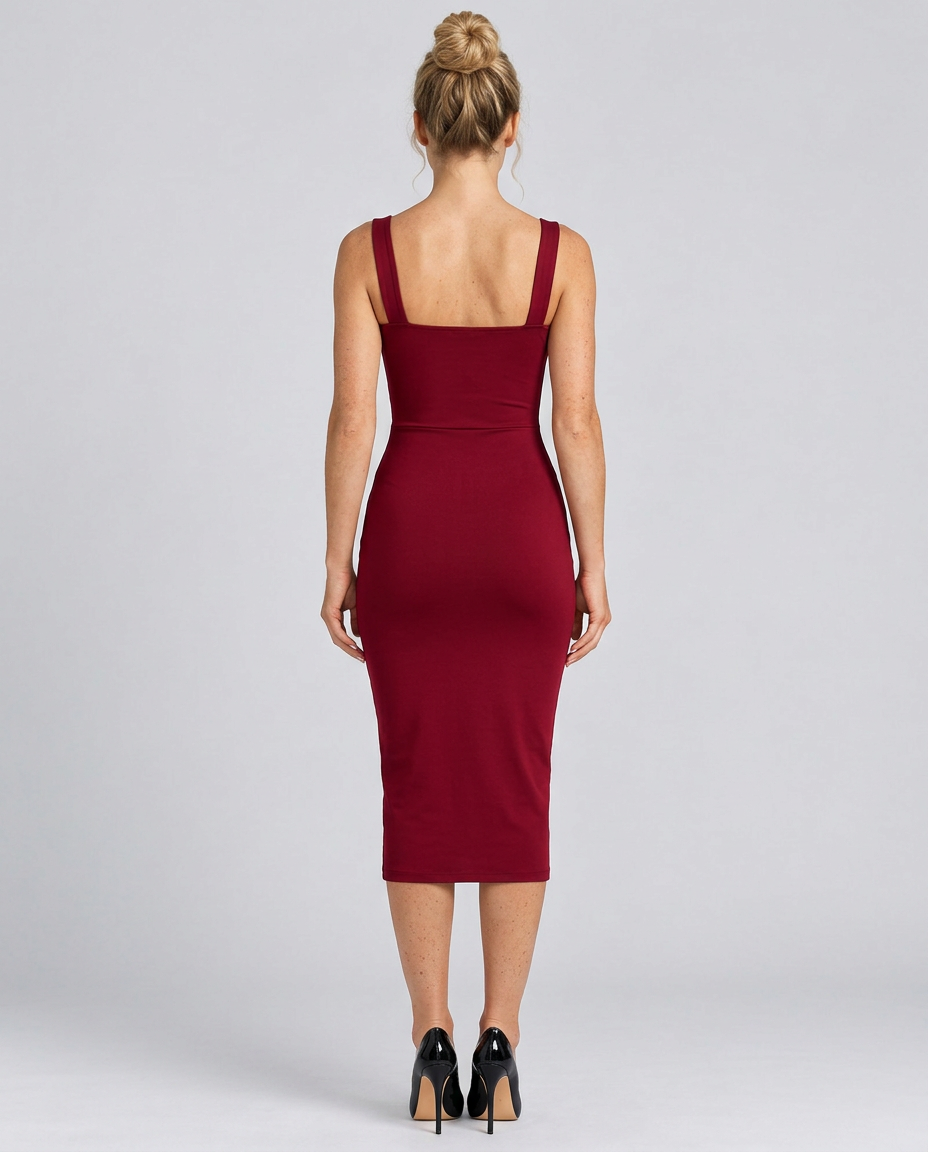 Kara | Midi Dress with Sheer Panel Detailing