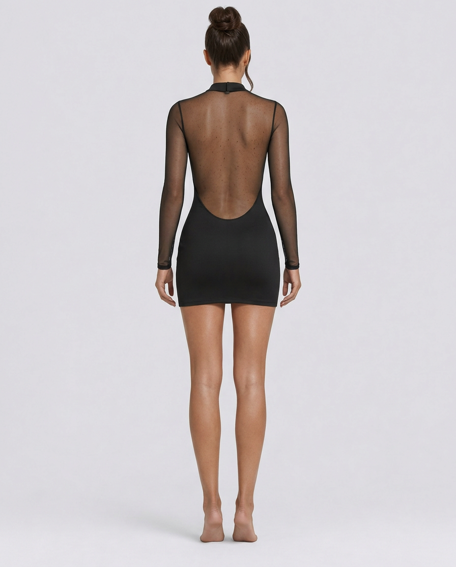 Mindy | Mini Dress with Sheer Mesh and Lace Bodice