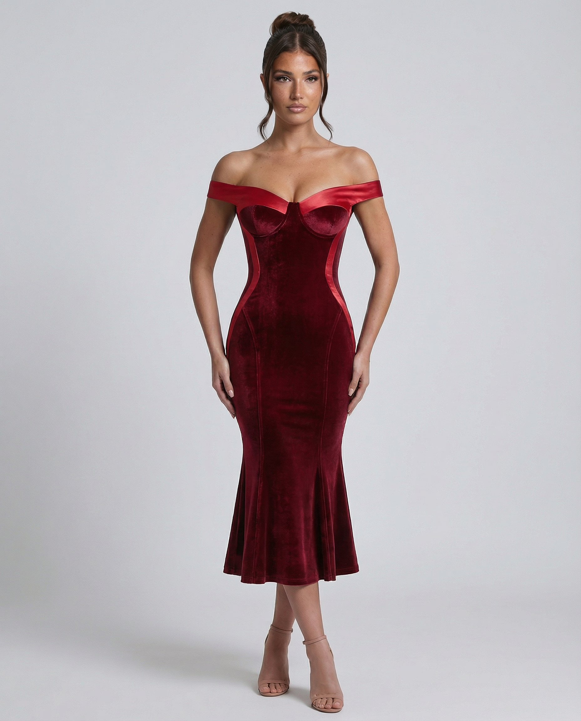 Vianey | Off-Shoulder Midi Dress with Mermaid Hem