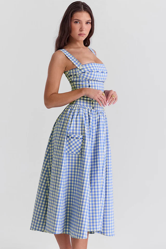 Brenda | Midi Sundress with Gingham Print