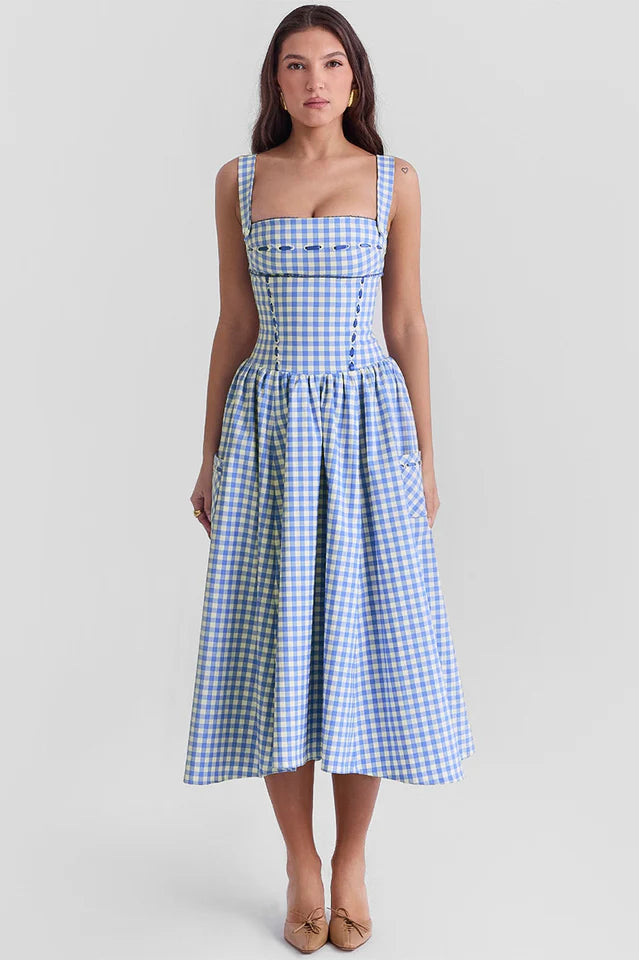 Brenda | Midi Sundress with Gingham Print