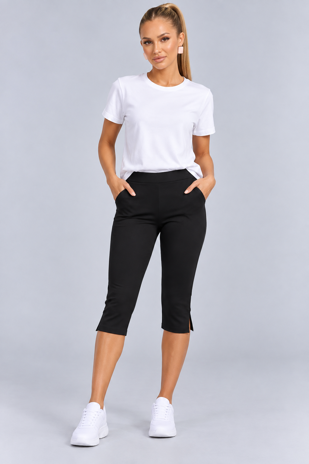 Ina | High-Waisted Capri Pants with Side Pockets