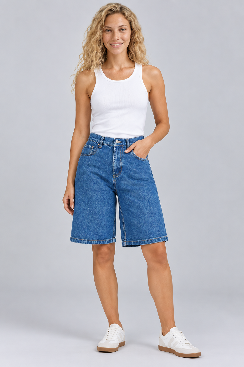 Pearlie | Wide-Leg Denim Jorts with Bermuda Length