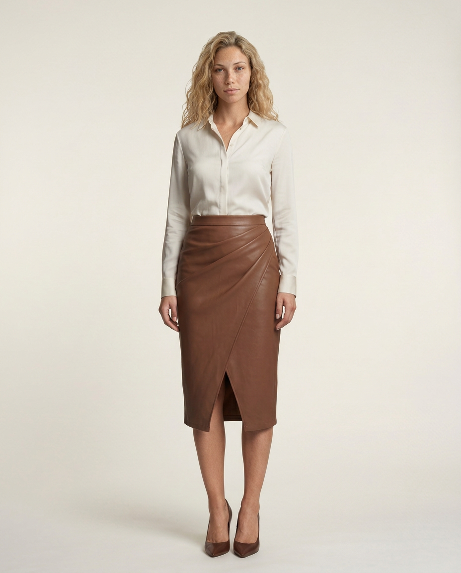 Glenda | Midi Pencil Skirt with Asymmetric Wrap Front