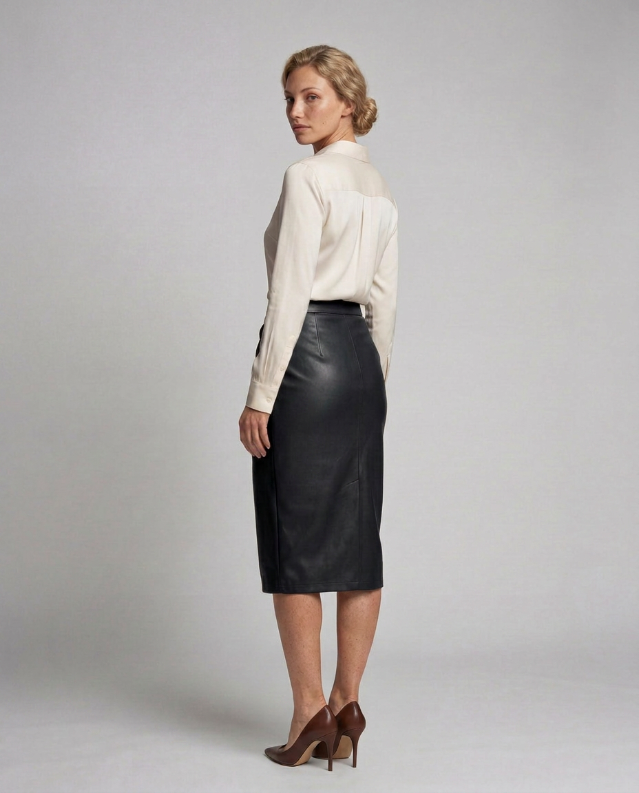 Glenda | Midi Pencil Skirt with Asymmetric Wrap Front