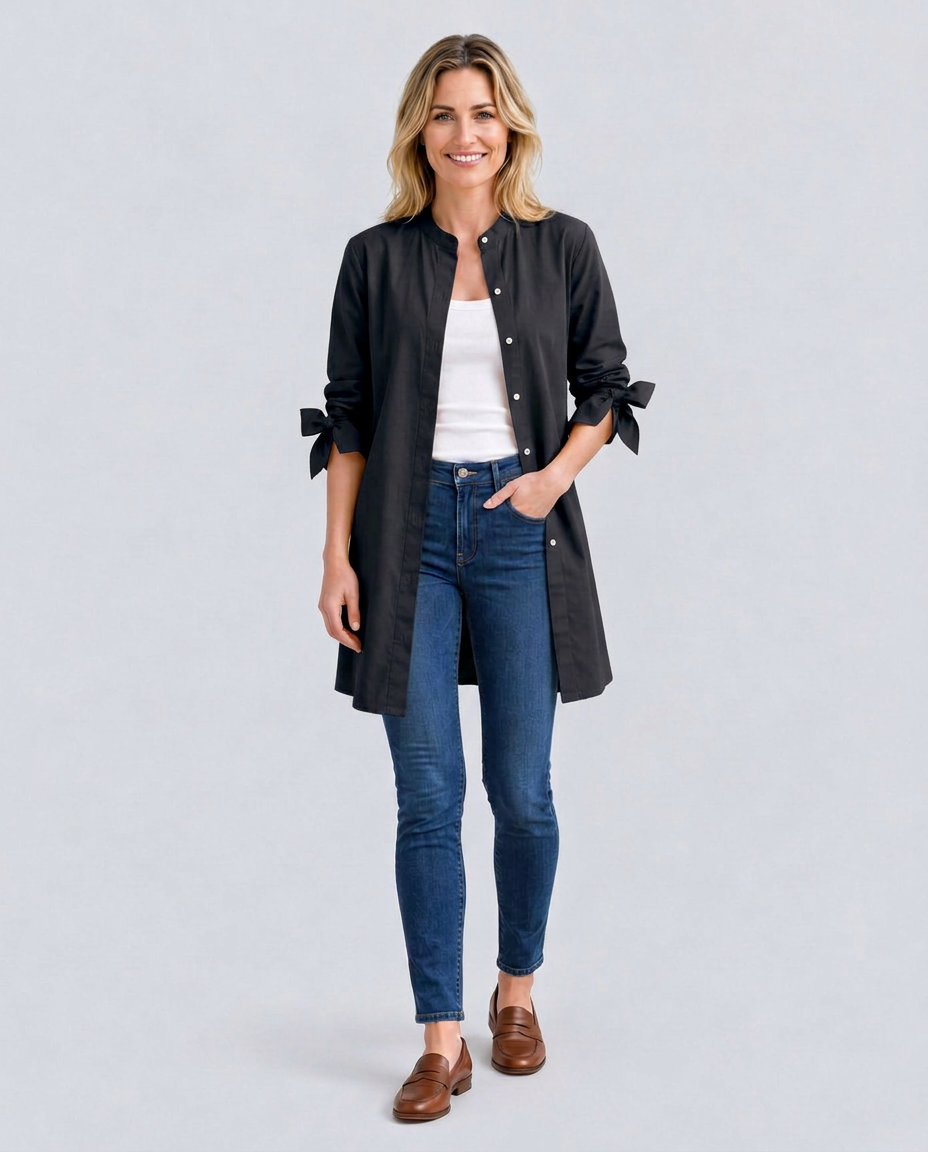 Caitlin | Longline Oversized Shirt with Tie Sleeves