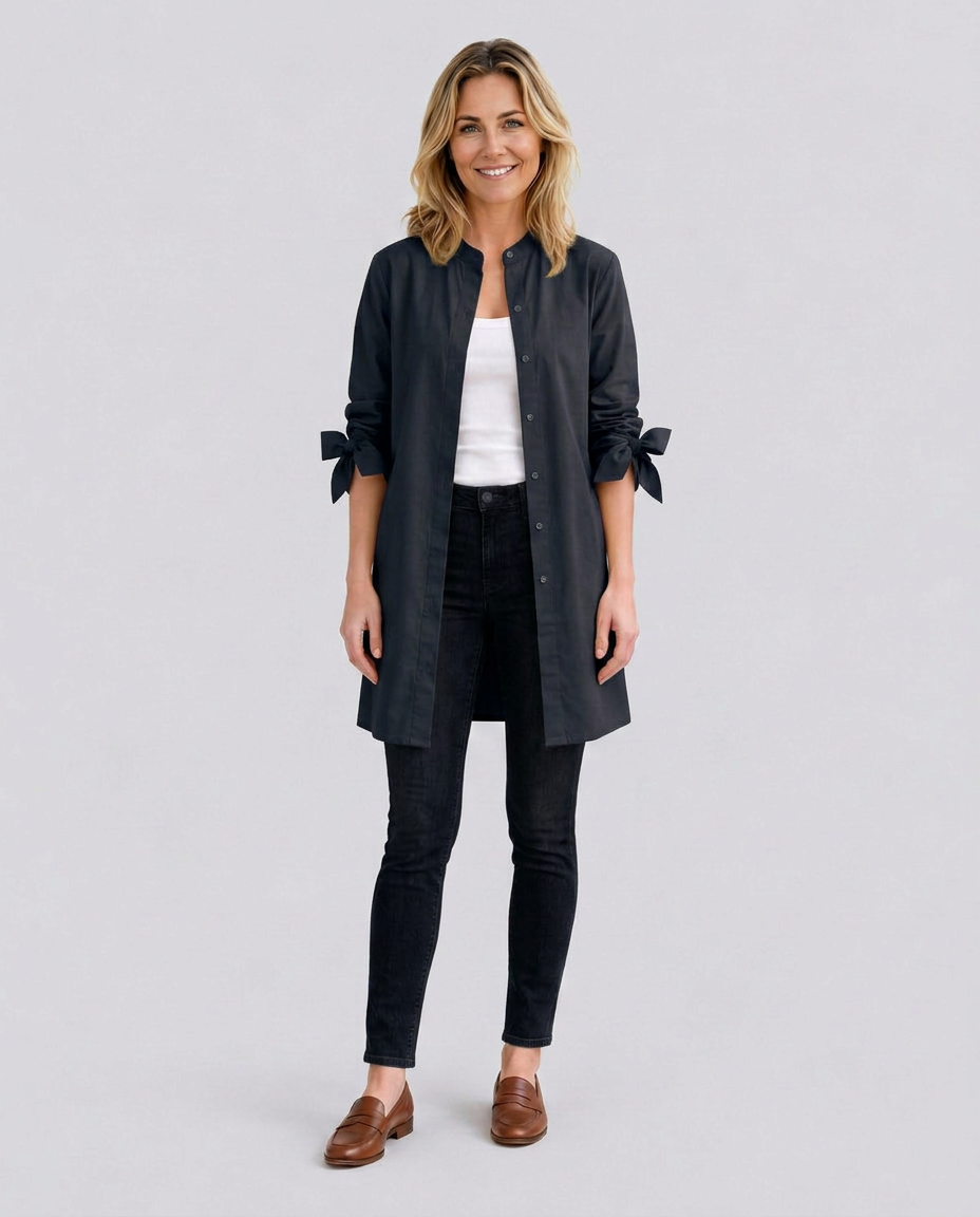 Caitlin | Longline Oversized Shirt with Tie Sleeves