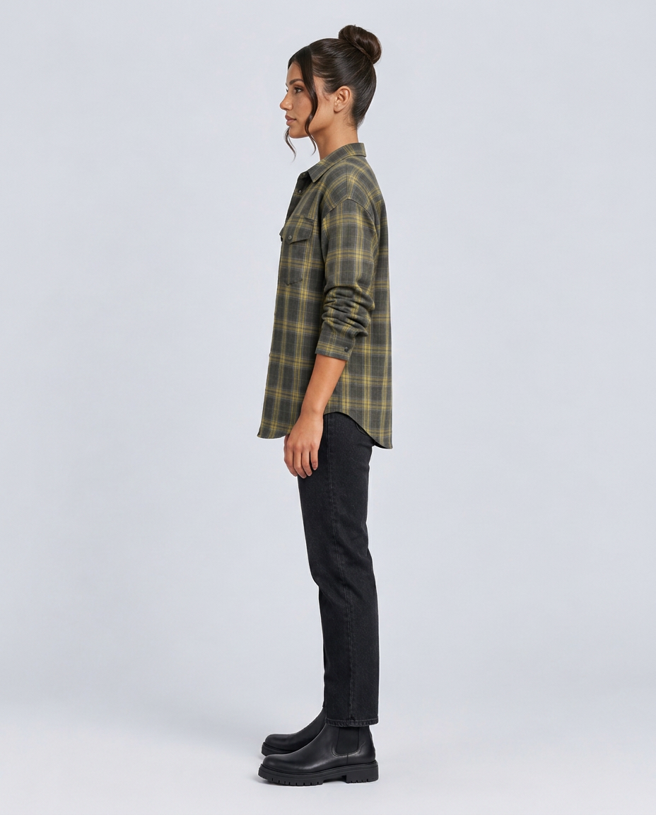 Karen | Checked Shirt with Curved Hem and Chest Pocket