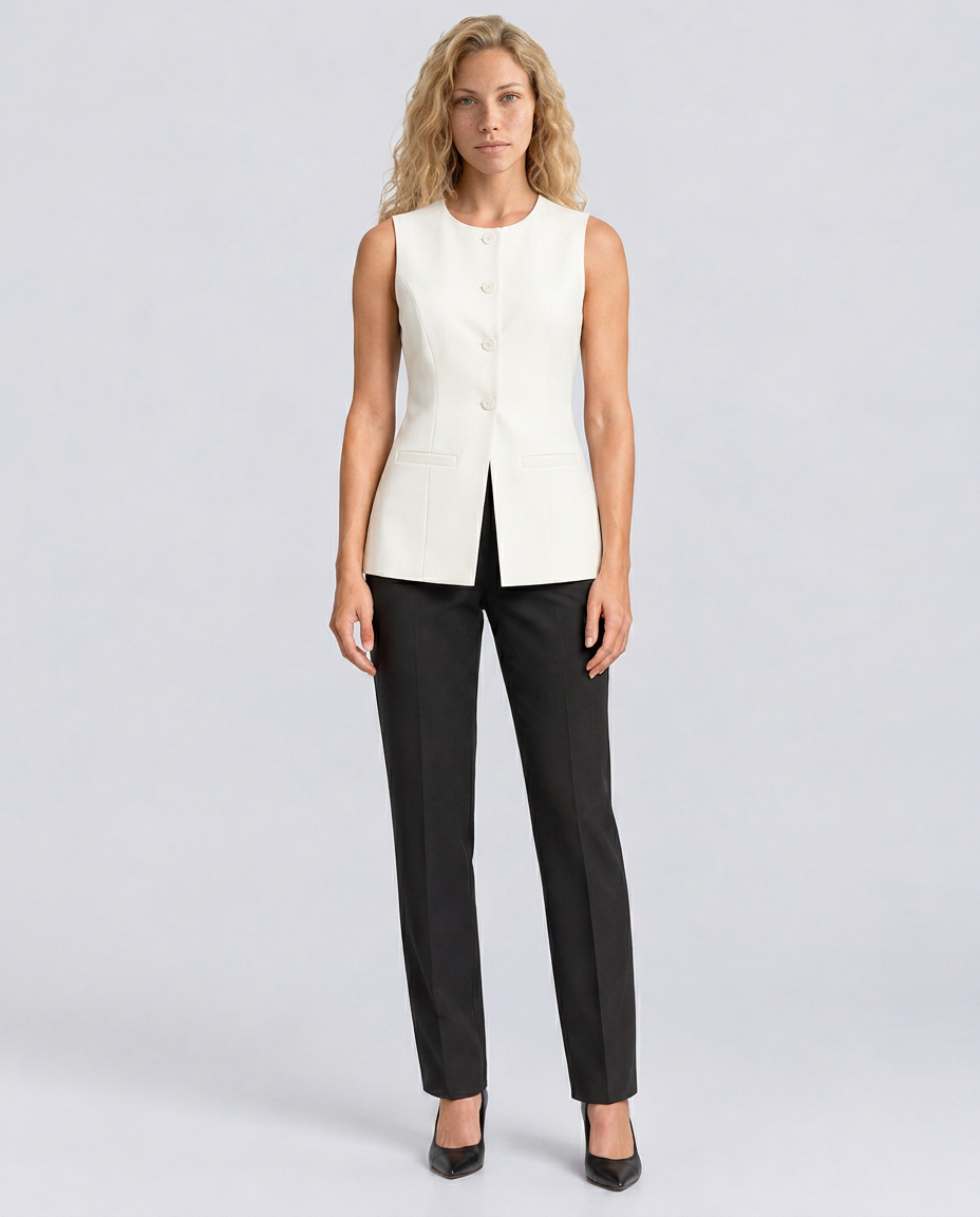 Leticia | Tailored Sleeveless Vest Top with Button Front