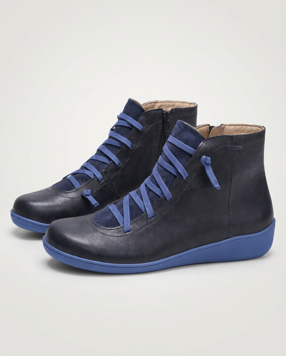 Bonita | Leather Lace-Up Ankle Boots with Side Zip