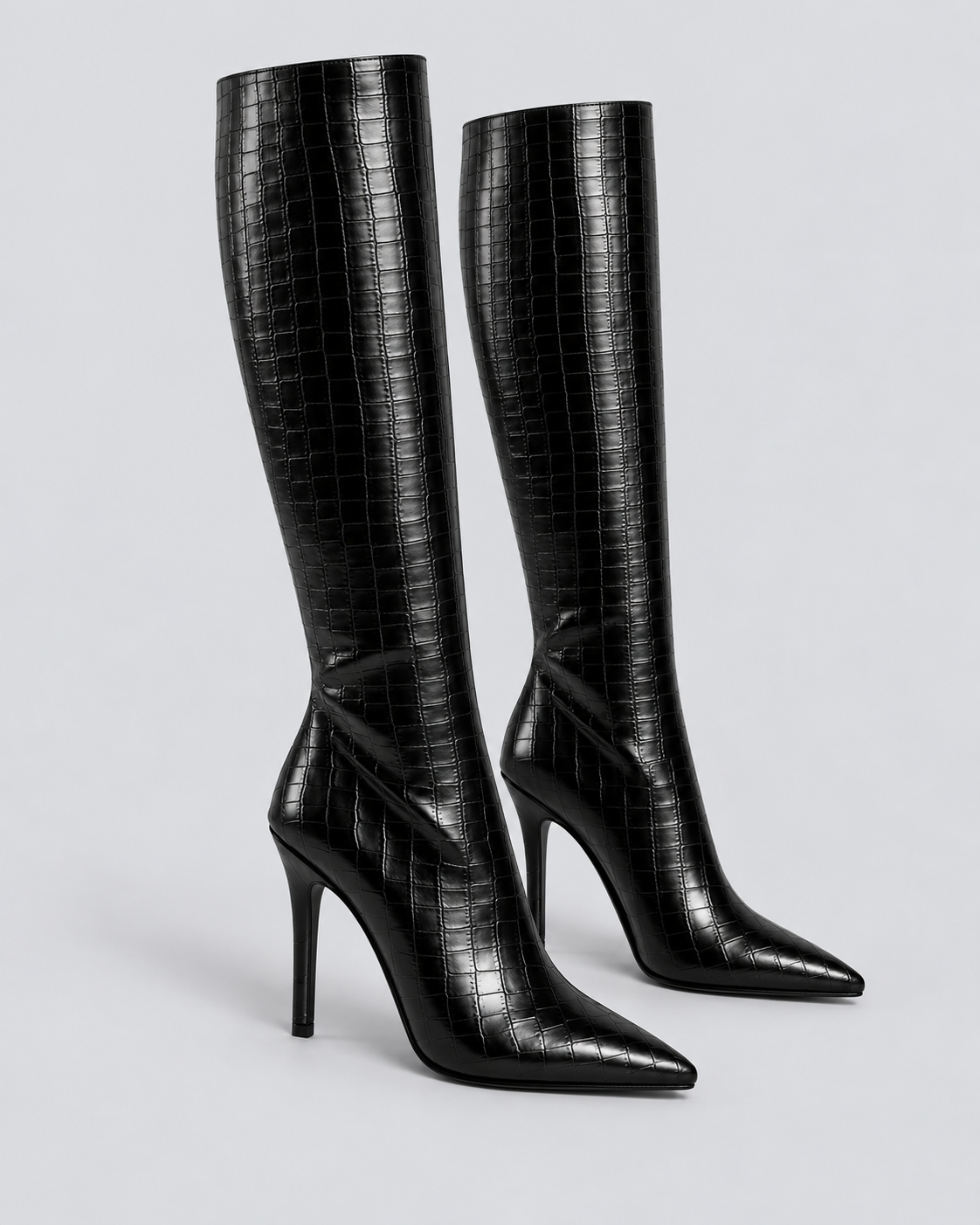 Randi | Croc-Embossed Stiletto Knee-High Boots