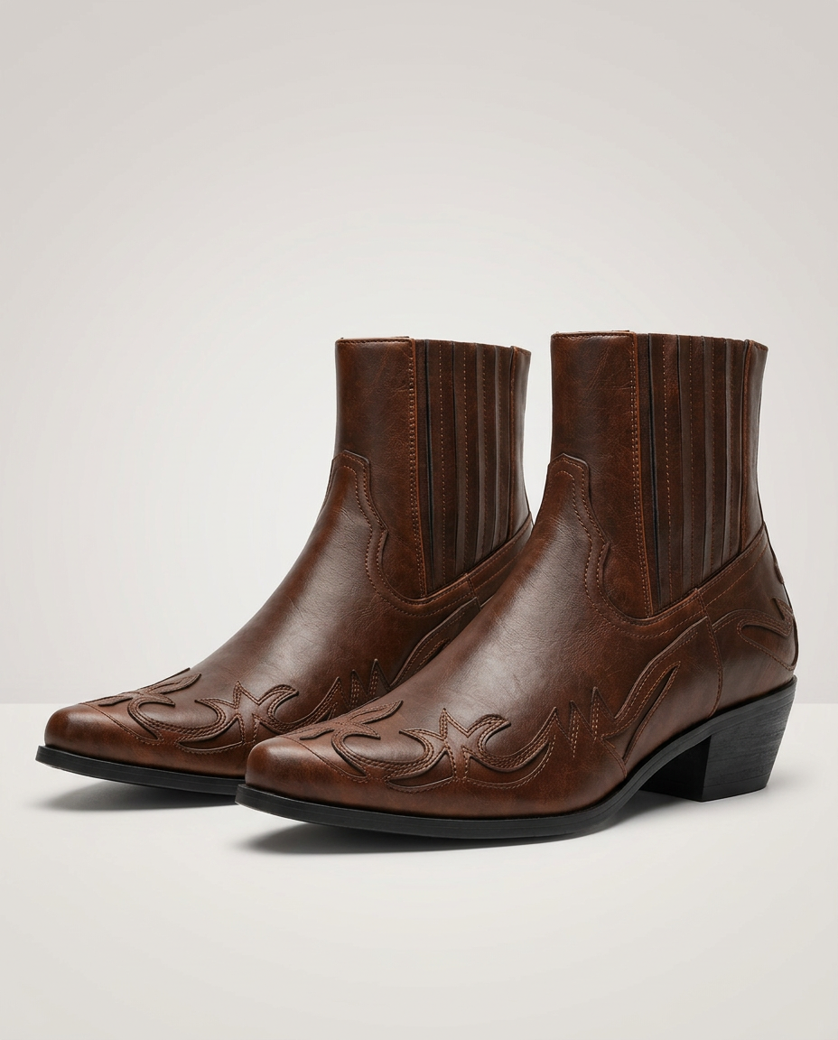 Willa | Embroidered Western Block Heel Ankle Boots