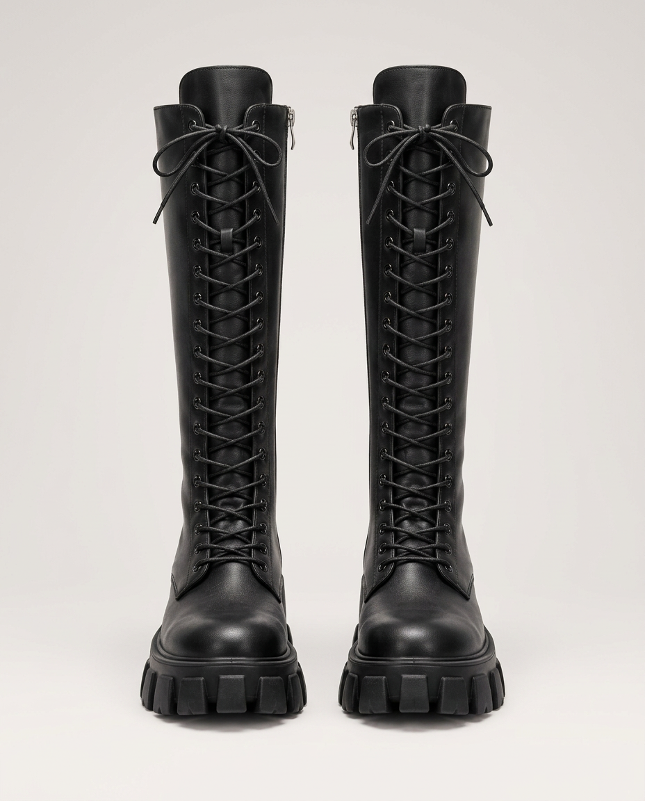 Jannie | Knee-High Lace-Up Chunky Sole Boots