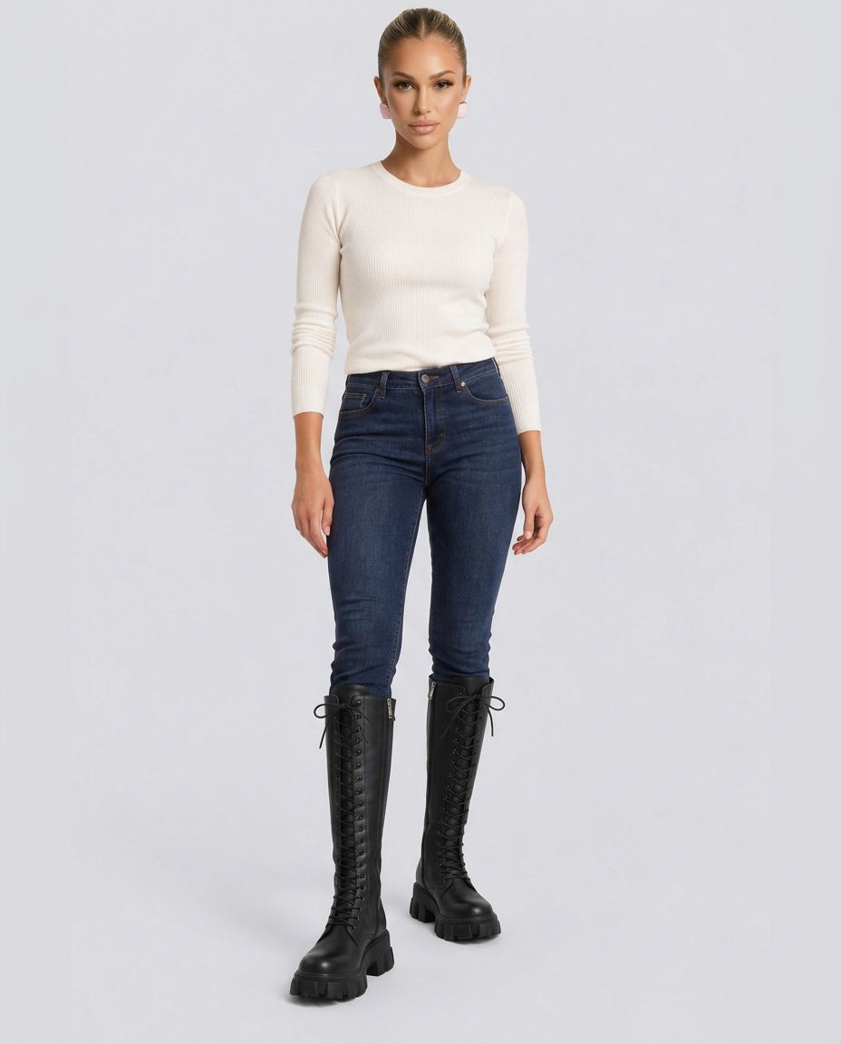 Jannie | Knee-High Lace-Up Chunky Sole Boots