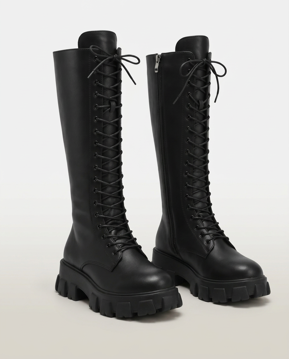 Jannie | Knee-High Lace-Up Chunky Sole Boots