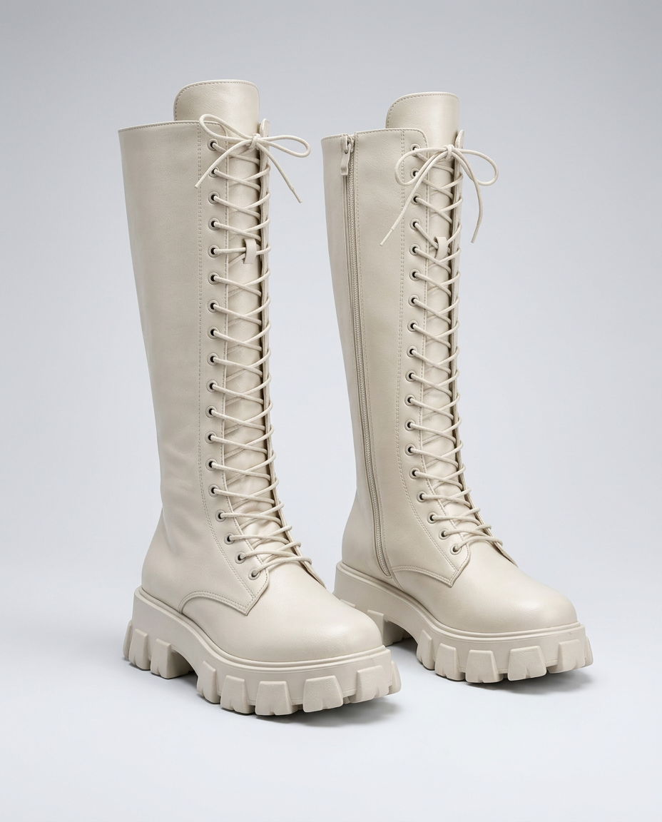 Jannie | Knee-High Lace-Up Chunky Sole Boots