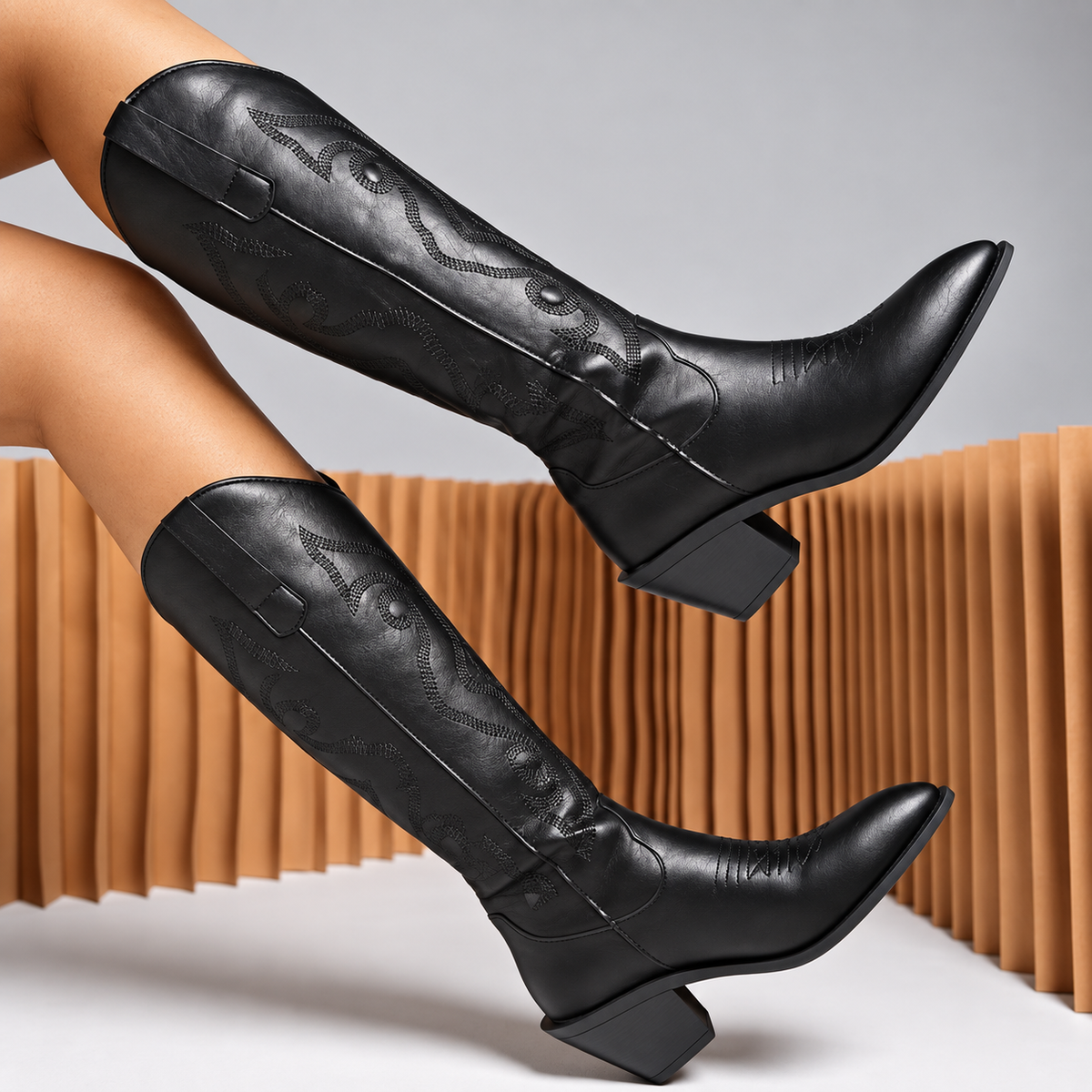 Kelly | Knee-High Western Boots with Embroidery