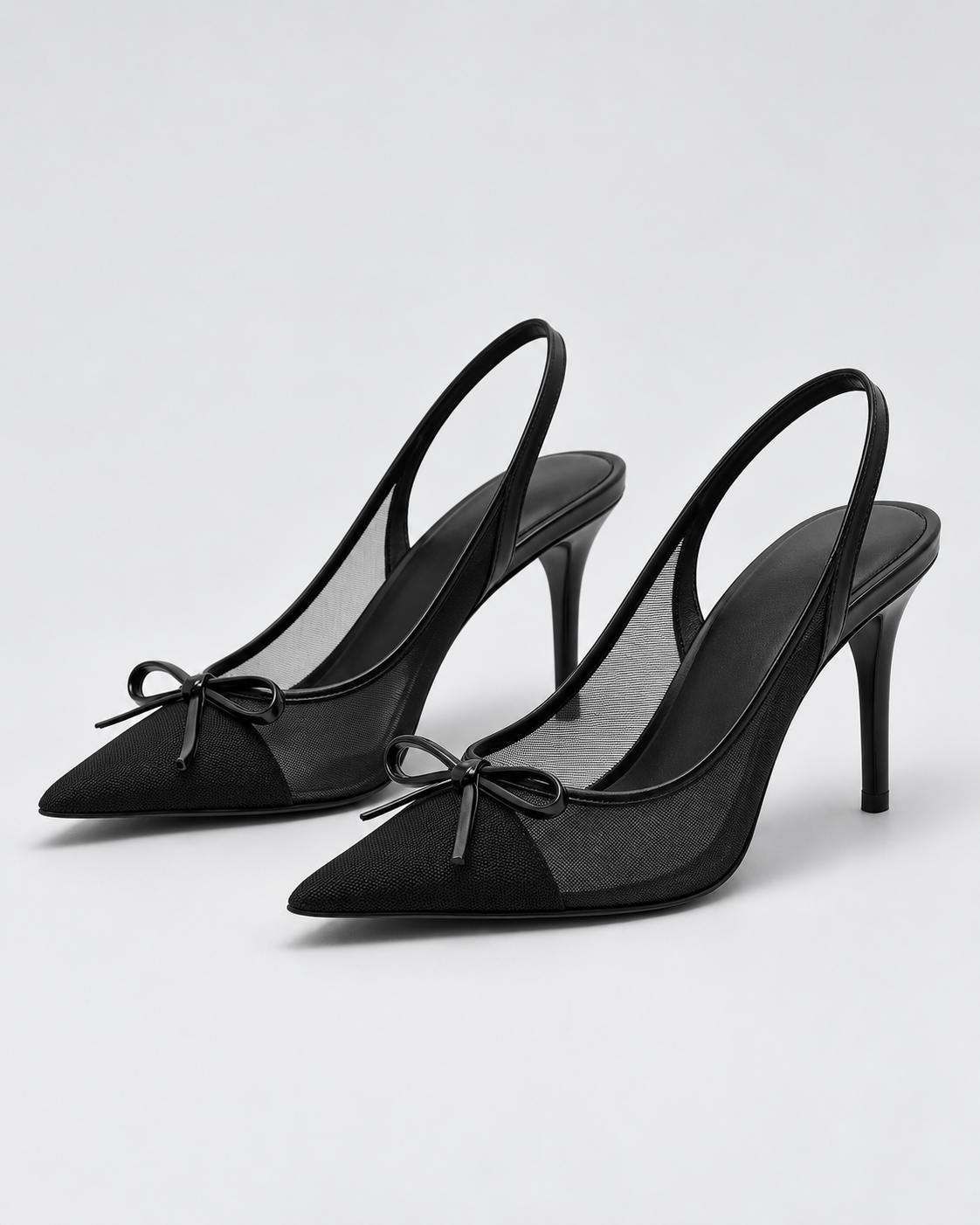 Clara | Pointed Toe Mesh Slingback Heels with Bow