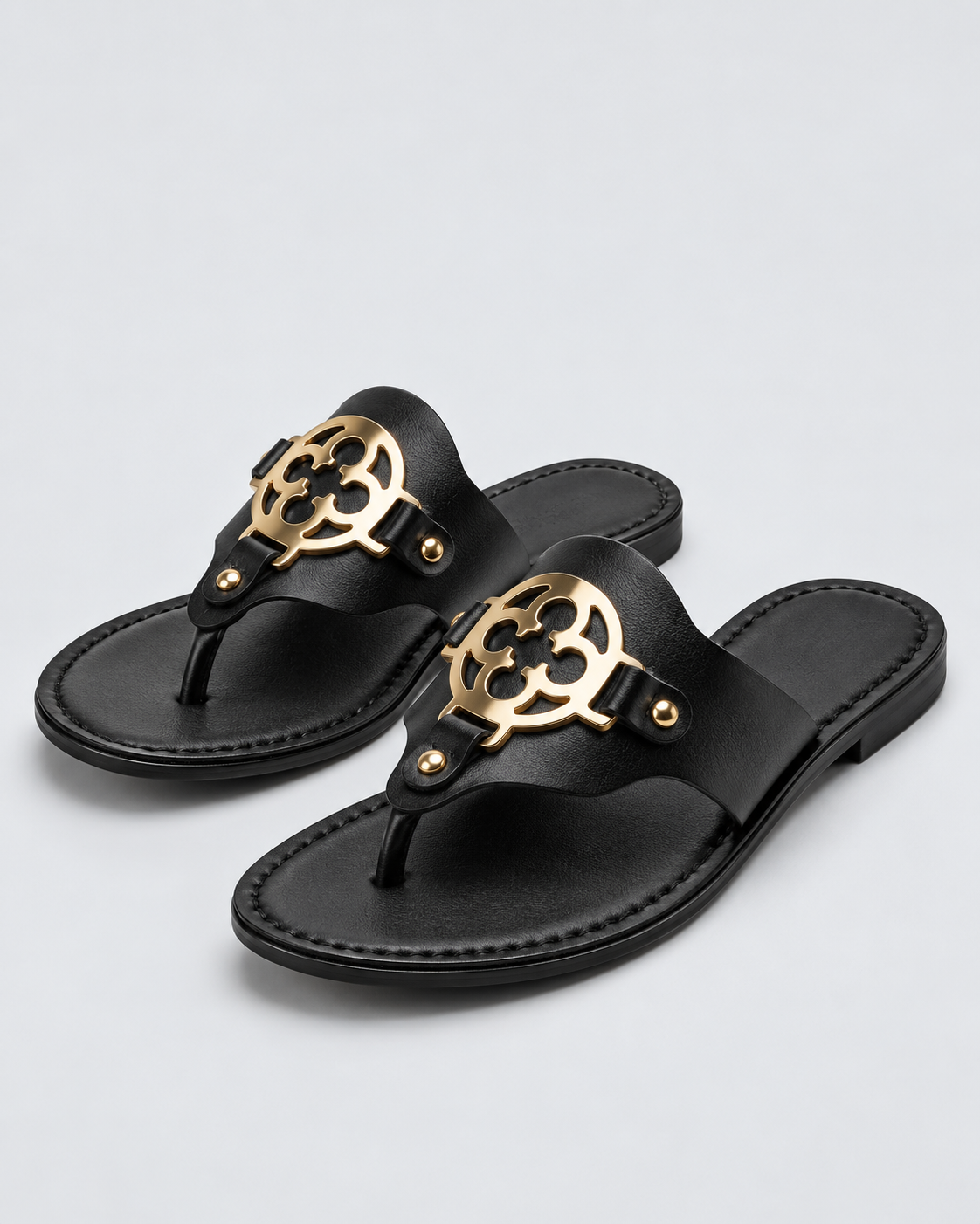 Isabel | Flat Thong Sandals with Cutout Emblem