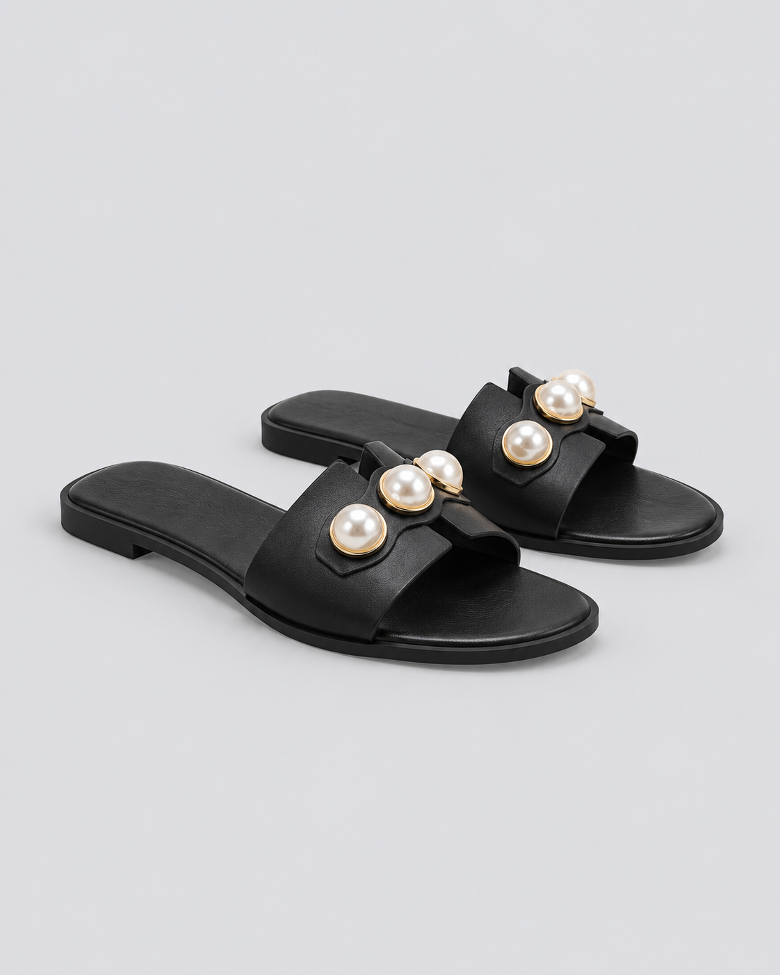 Bertie | Flat Slide Sandals with Pearl Embellishments