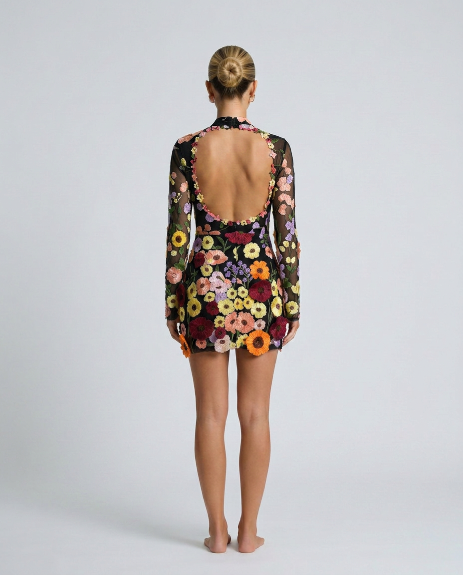 Anne | Mini Dress with Sheer Floral Embroidery