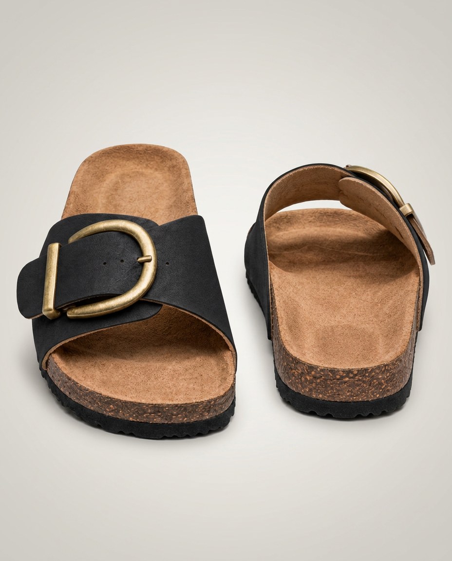 Tonia | Wide-Strap Slide Sandals with Oversized Buckle