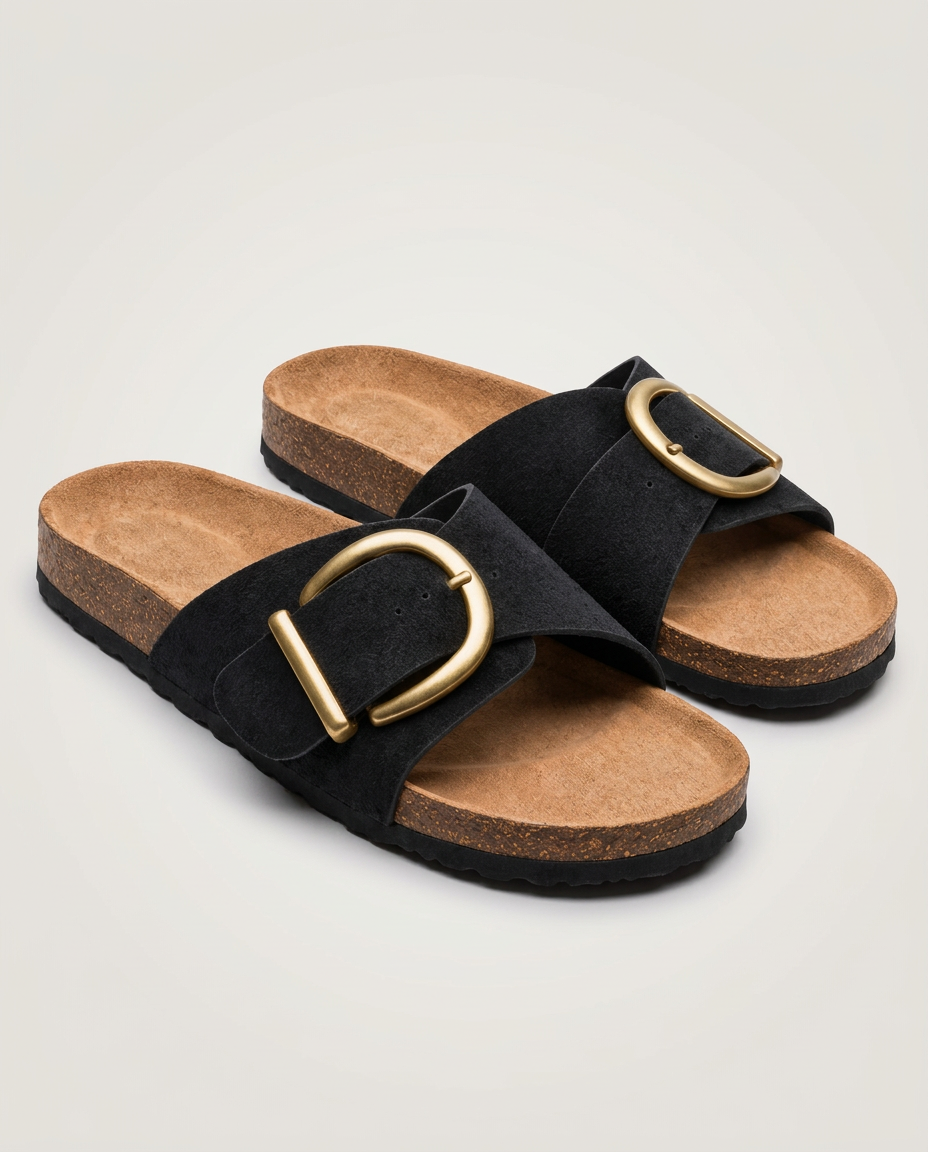 Tonia | Wide-Strap Slide Sandals with Oversized Buckle