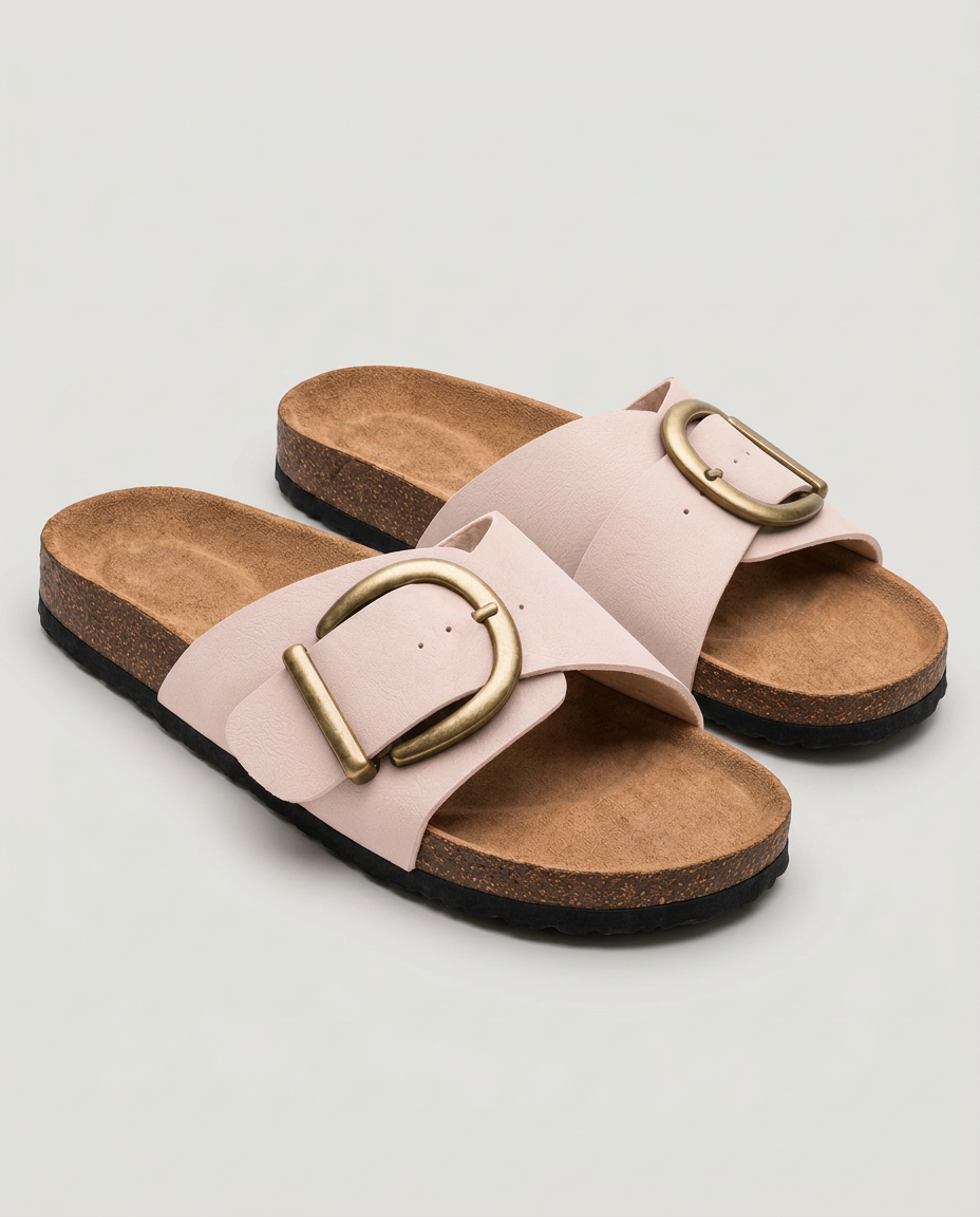 Tonia | Wide-Strap Slide Sandals with Oversized Buckle