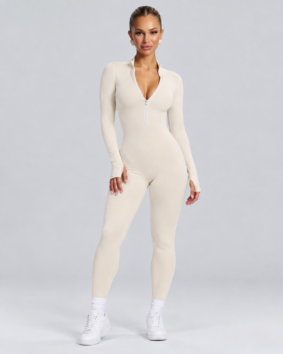 Isolde | Ankle-Length Ribbed Thumb-Hole Sports Jumpsuit