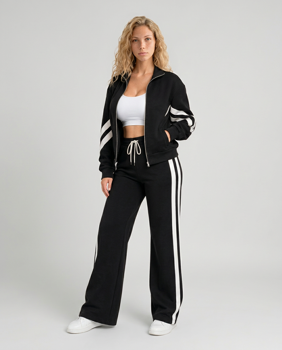Pavella | Contrast Stripe Zip Tracksuit Set
