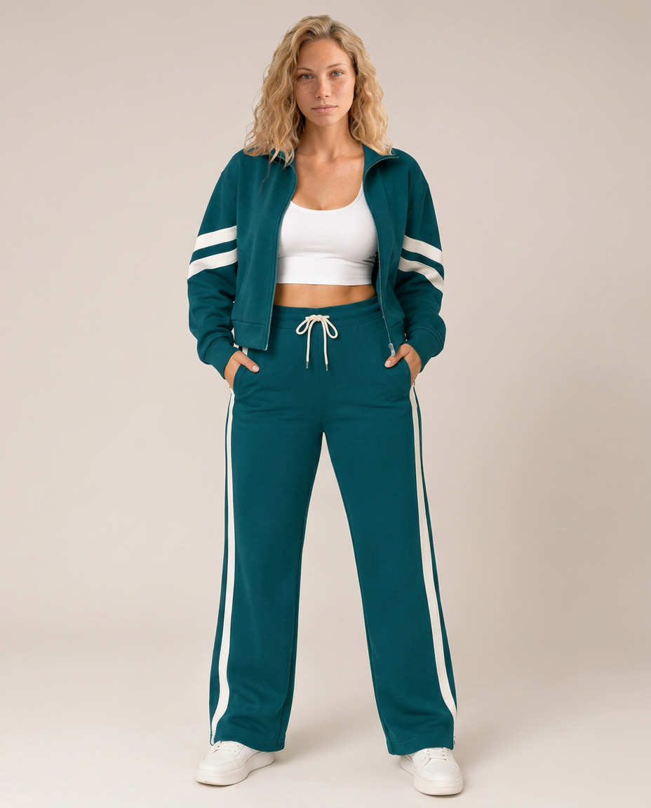 Pavella | Contrast Stripe Zip Tracksuit Set