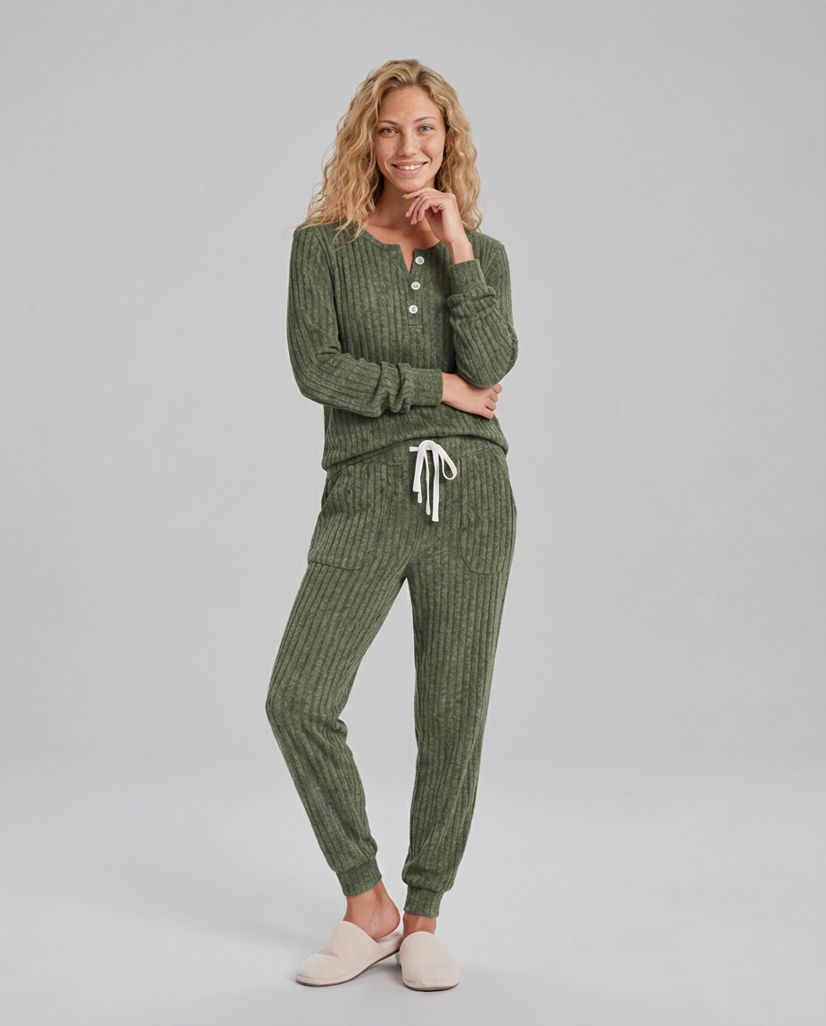 Violet | Relaxed Ribbed Knit Two-Piece Lounge Set
