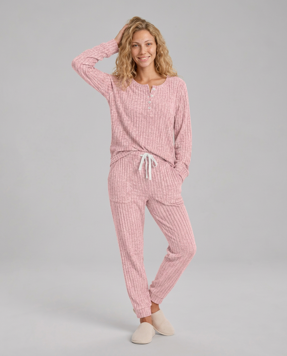 Violet | Relaxed Ribbed Knit Two-Piece Lounge Set