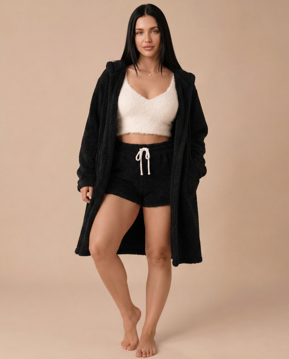 Mariana | Velour Crop Top Three-Piece Pyjama Set
