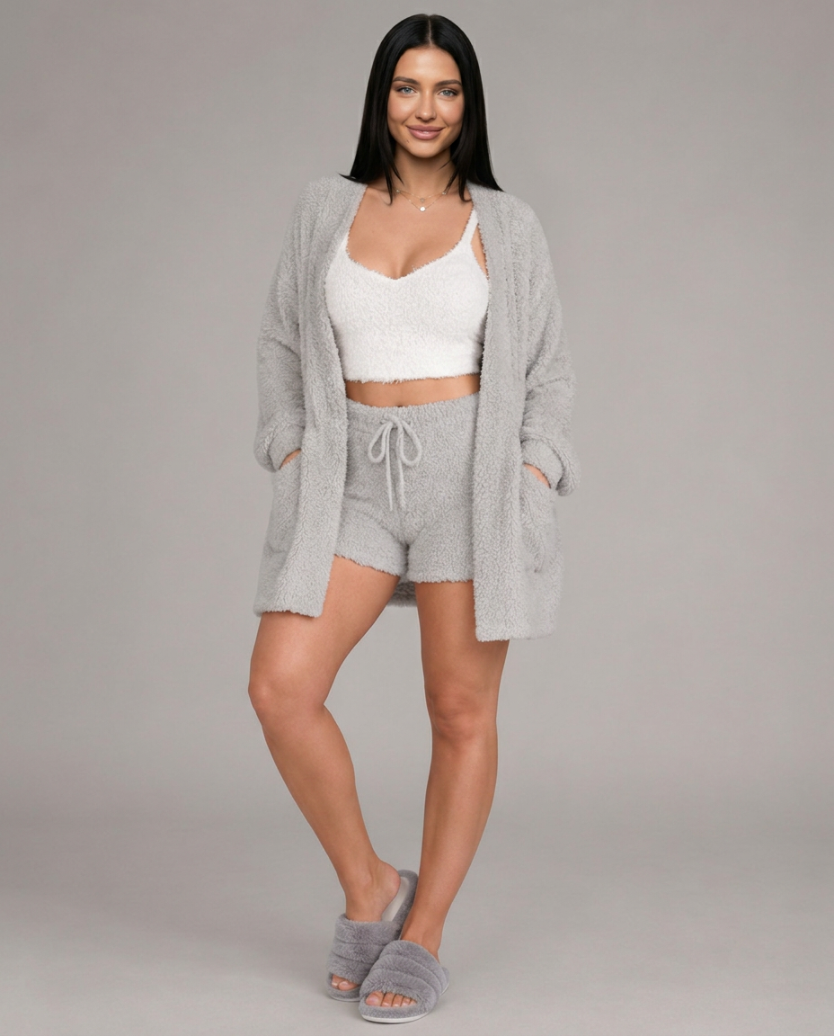 Mariana | Velour Crop Top Three-Piece Pyjama Set