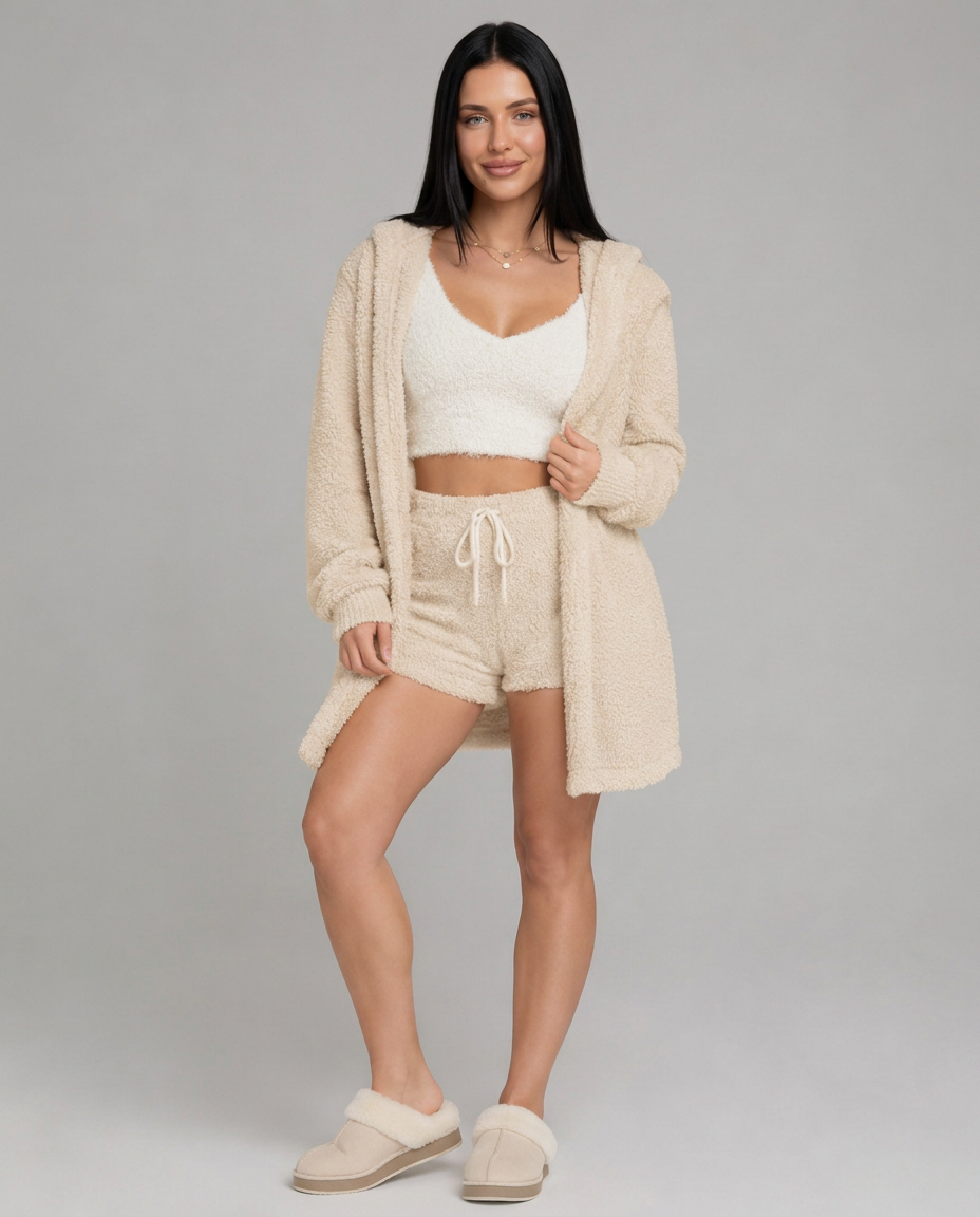 Mariana | Velour Crop Top Three-Piece Pyjama Set