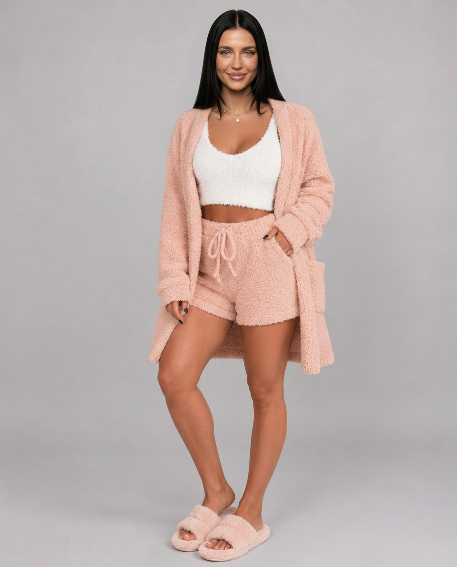 Mariana | Velour Crop Top Three-Piece Pyjama Set