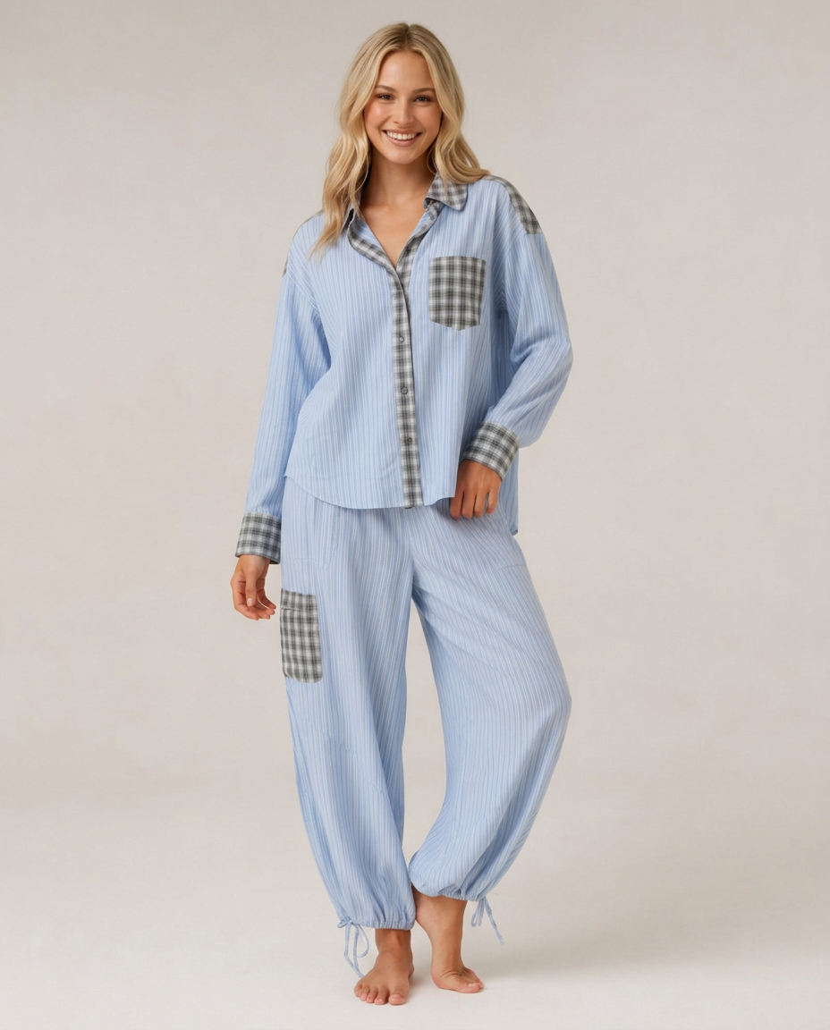 Marlowe | Long Sleeve Contrast-Trim Pyjama Set