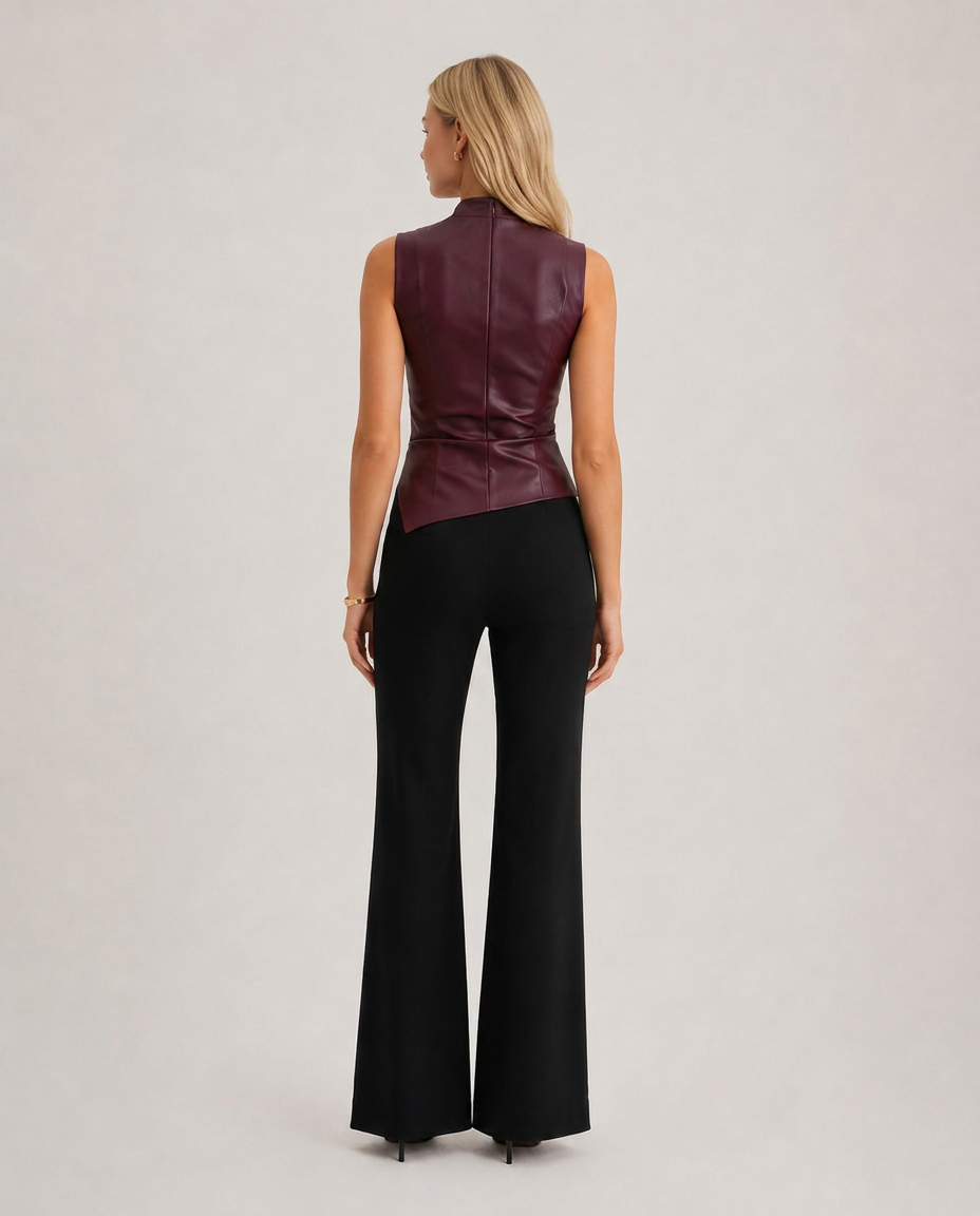 Lucia | Long Sleeve Draped Faux Leather Turtleneck Top
