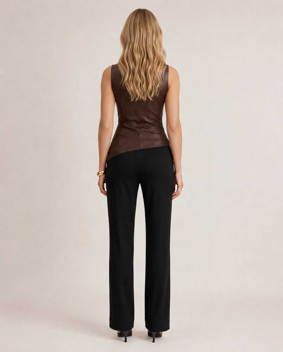Lucia | Long Sleeve Draped Faux Leather Turtleneck Top