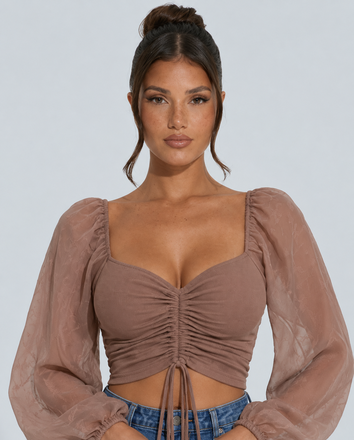 Darya | Sweetheart Ruched Puff Sleeve Cropped Top