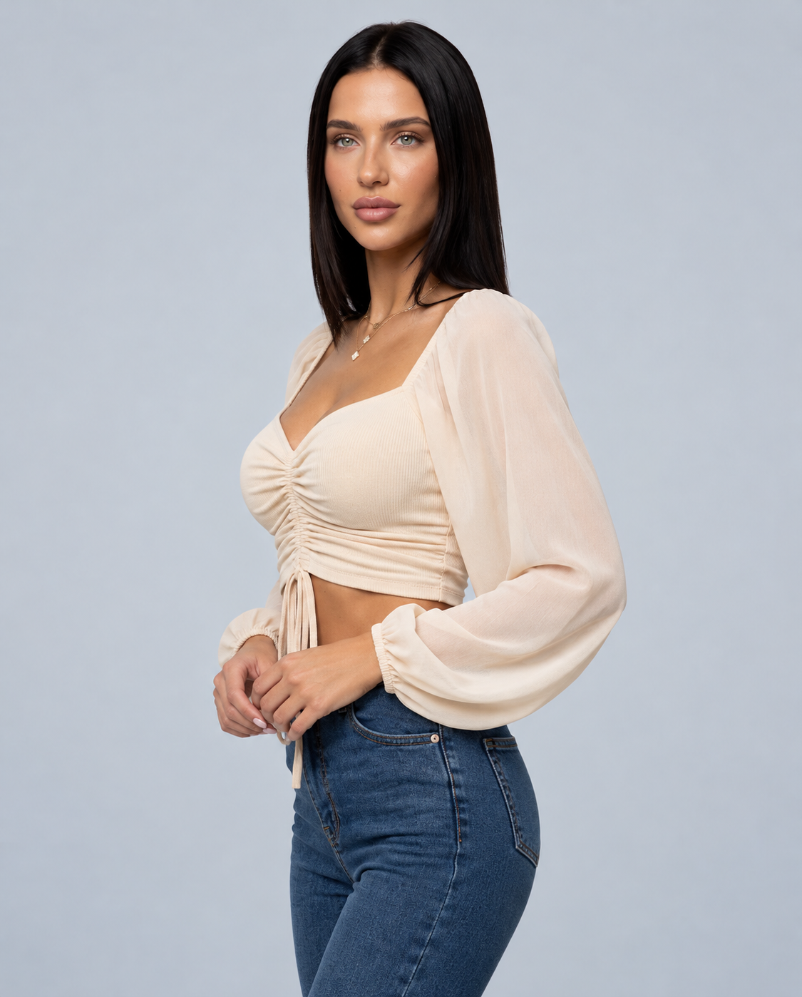 Darya | Sweetheart Ruched Puff Sleeve Cropped Top