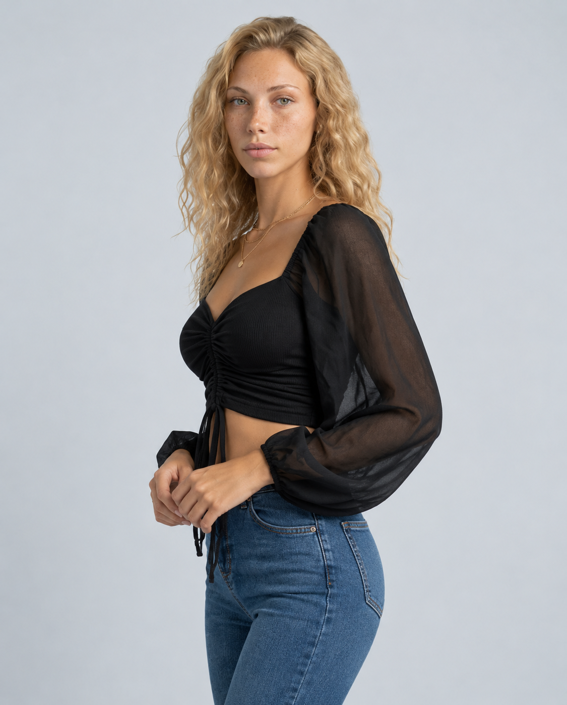 Darya | Sweetheart Ruched Puff Sleeve Cropped Top