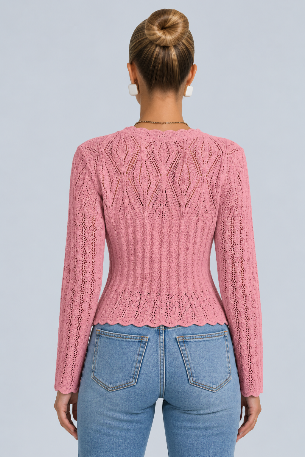Ellie | Cropped Openwork Knit Button Cardigan