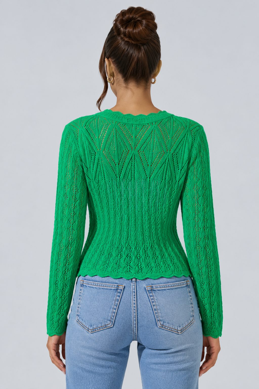 Ellie | Cropped Openwork Knit Button Cardigan