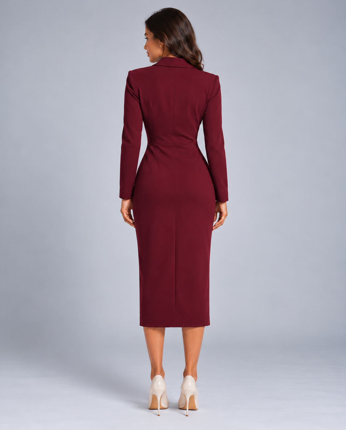 Leandra | Below-Knee Button-Front Blazer Dress
